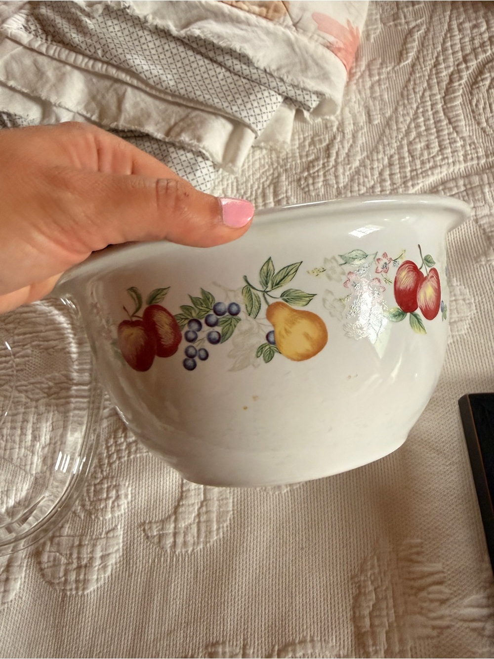 Corelle White Fruit Pattern Mixing Bowl with Pears, Apples and Berries